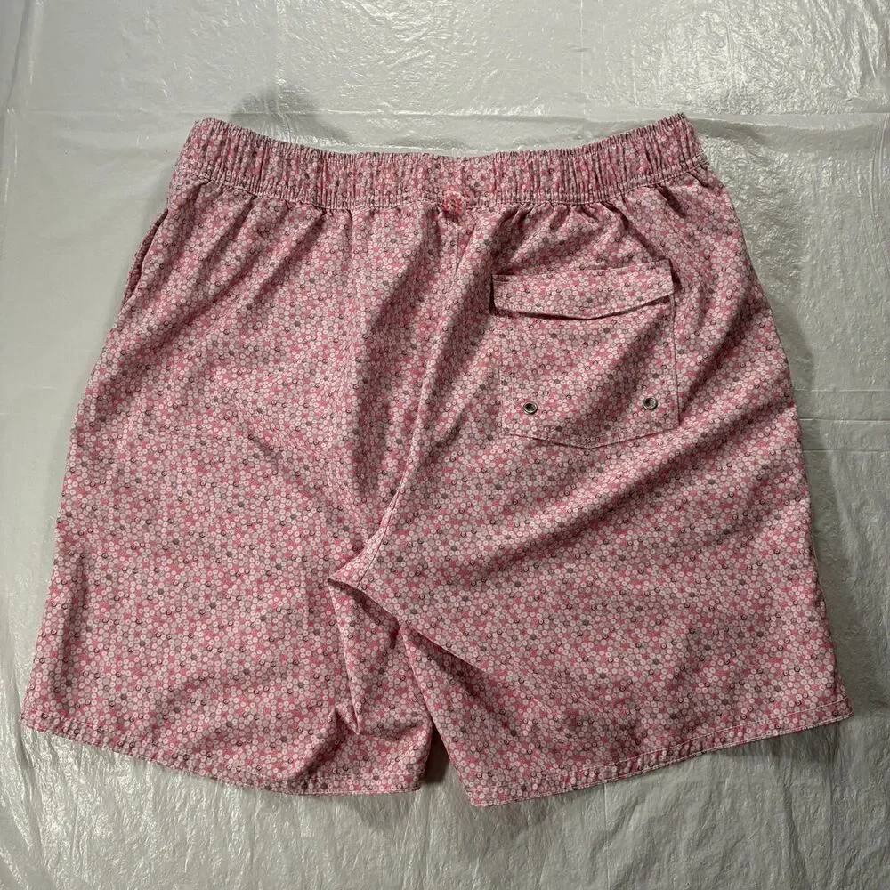 Johnnie-O Pink Geometric Print Swim Trunks Men’s Medium Drawstring